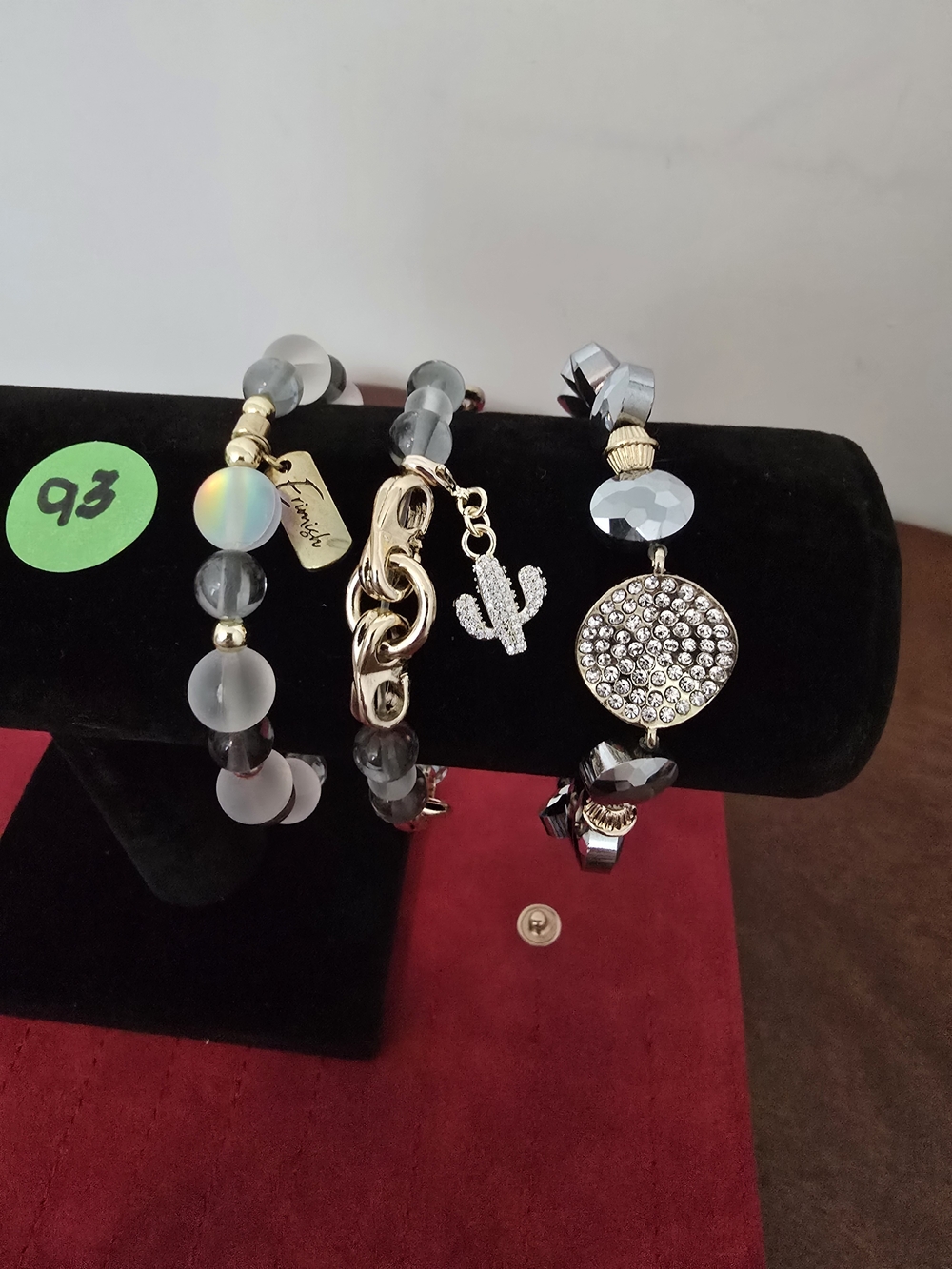 Erimish Gray and Gold Beaded Bracelet Set with Cactus Charm